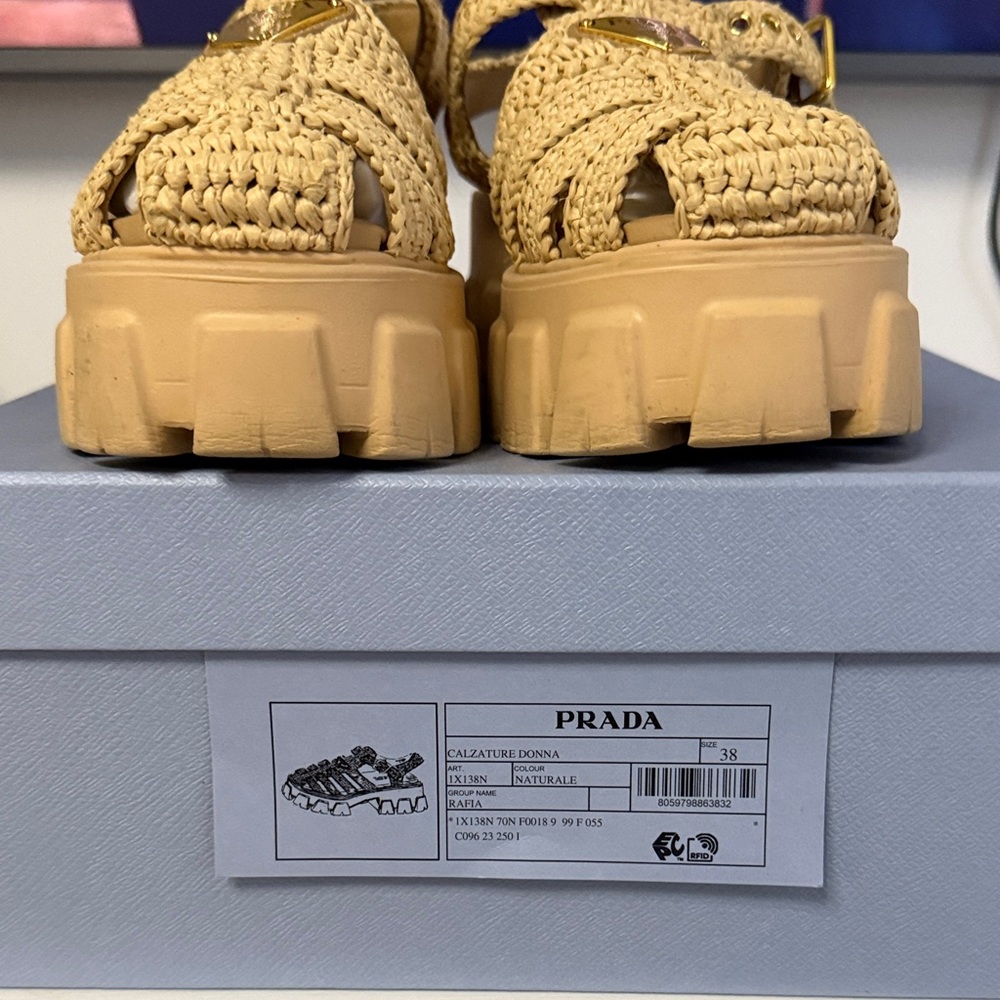 Prada Natural Woven Tan Platform Sandals